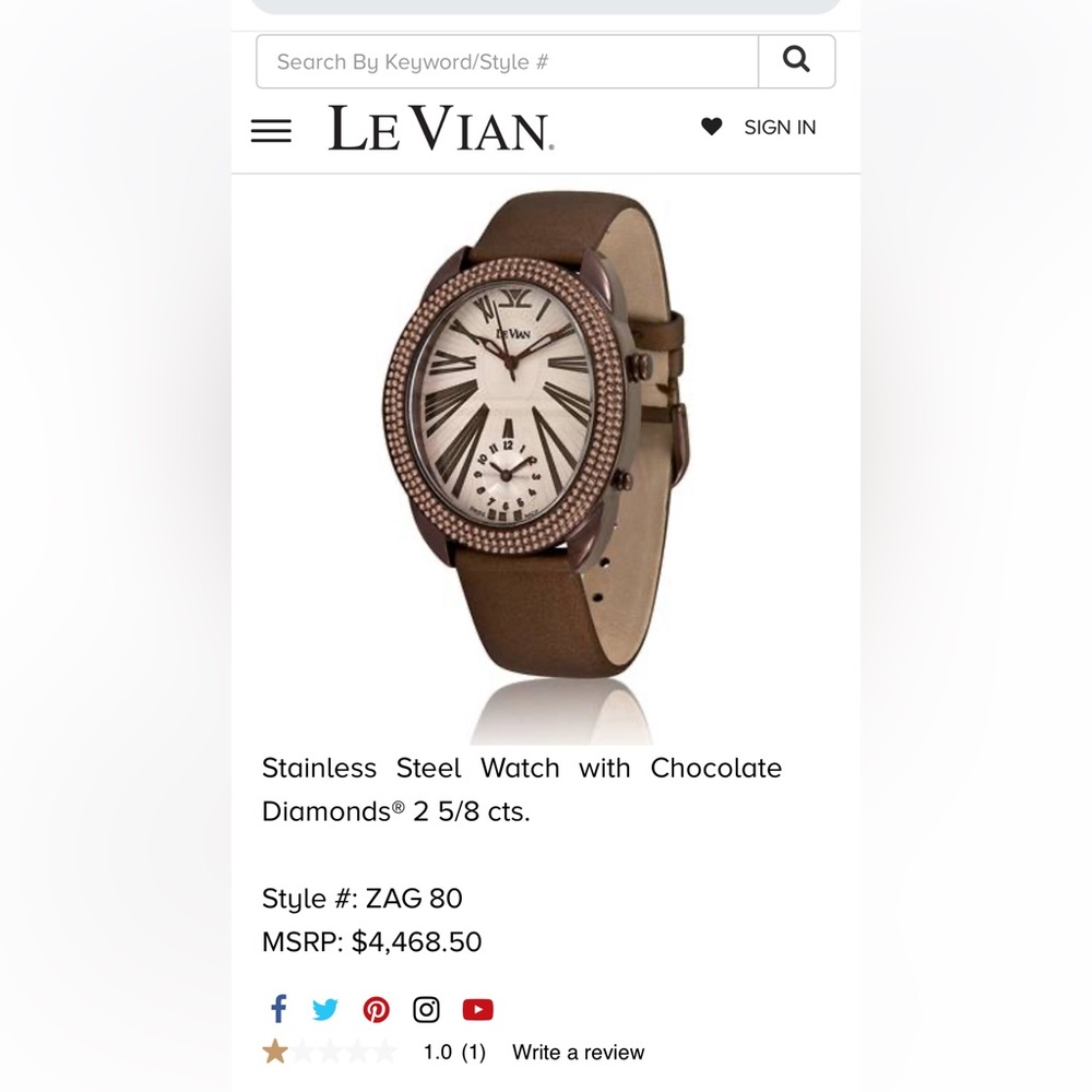 Le Vain watch stainless steel witch chocolate diamonds